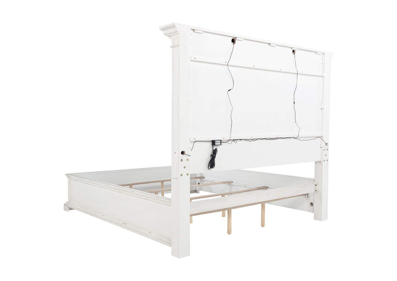 215871KW McKinney California King LED Light Panel Bed Vintage White