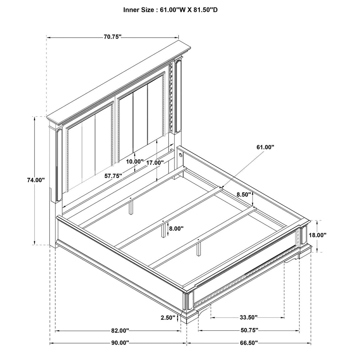 215871Q McKinney Queen LED Light Panel Bed Vintage White