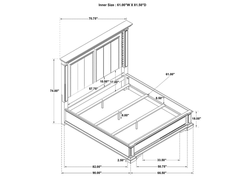 215871Q McKinney Queen LED Light Panel Bed Vintage White