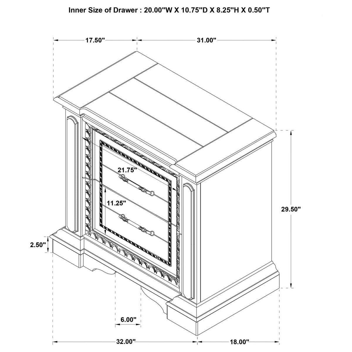 215872 McKinney 2-drawer Nightstand with Dual USB Vintage White