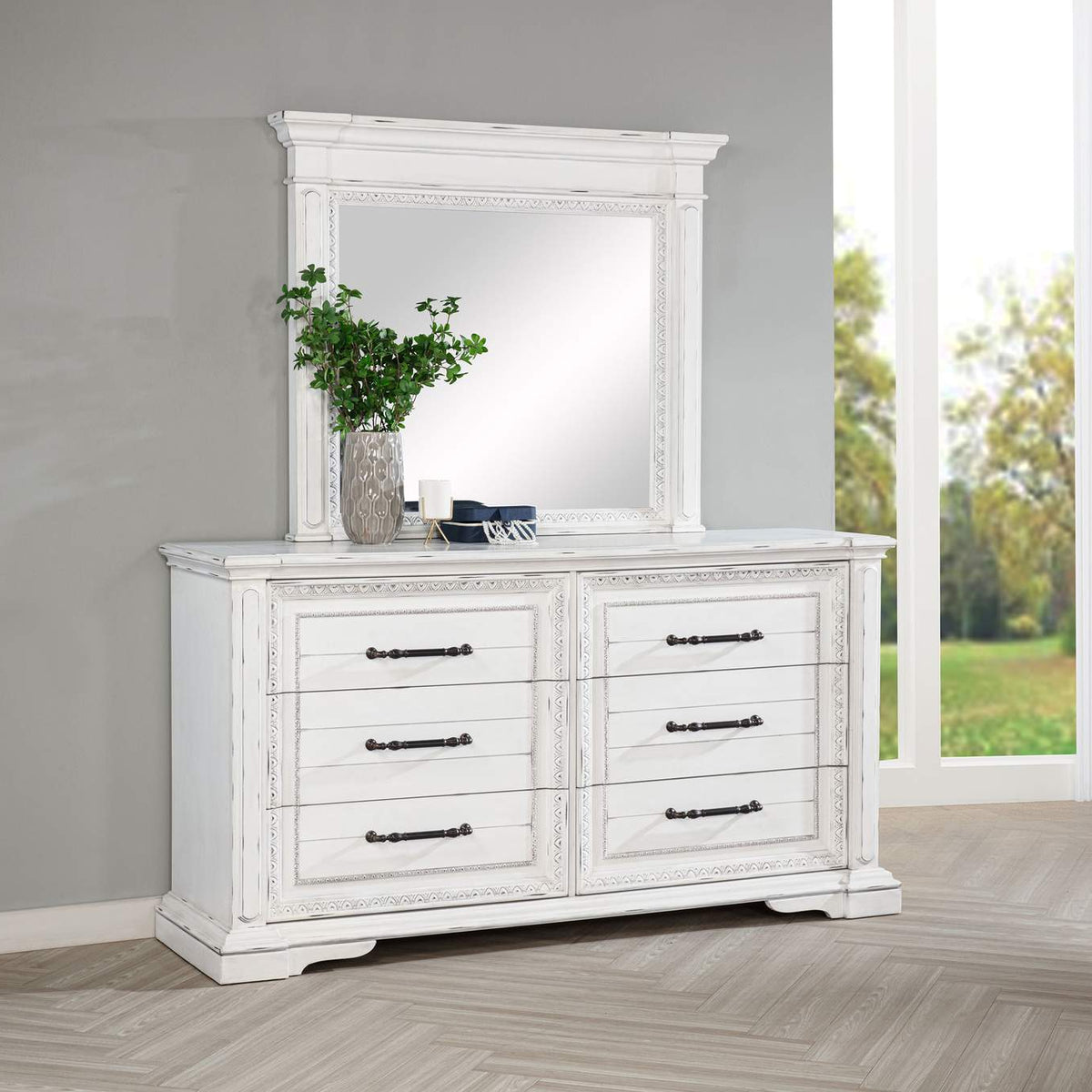 215873M McKinney 6-drawer Bedroom Dresser with Mirror Vintage White