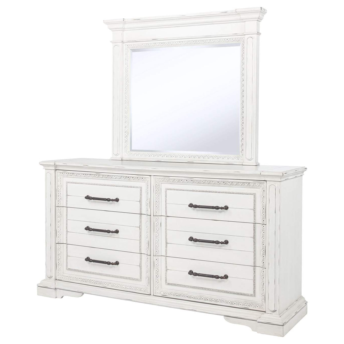 215873M McKinney 6-drawer Bedroom Dresser with Mirror Vintage White