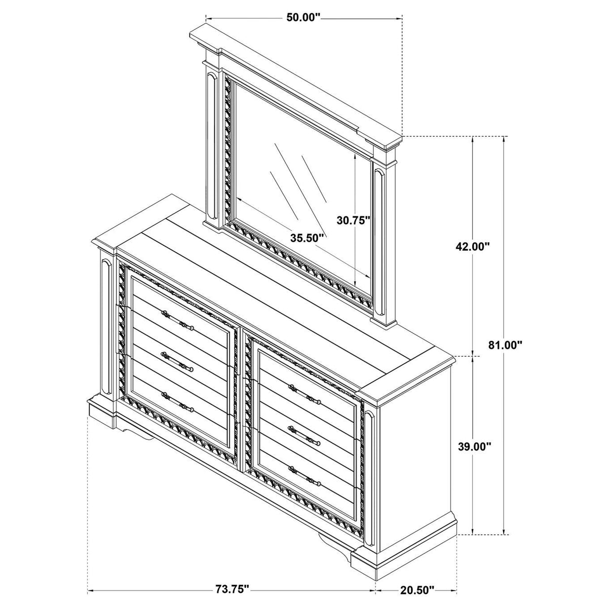 215873M McKinney 6-drawer Bedroom Dresser with Mirror Vintage White