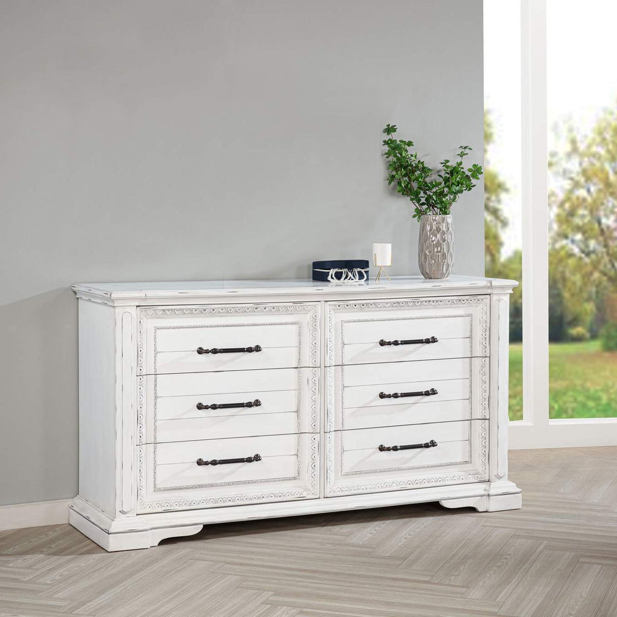 215873 McKinney 6-drawer Bedroom Dresser Cabinet Vintage White
