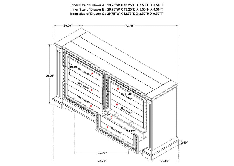 215873 McKinney 6-drawer Bedroom Dresser Cabinet Vintage White