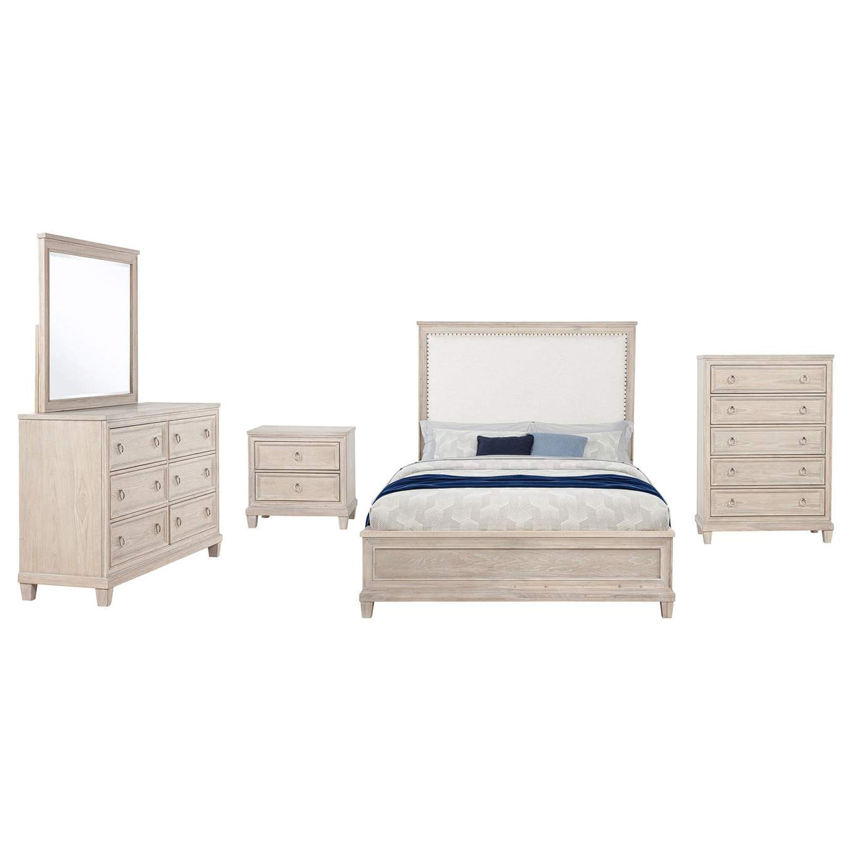 215921KE-S5 Pembroke 5-piece Eastern King Bedroom Set Washed Oak