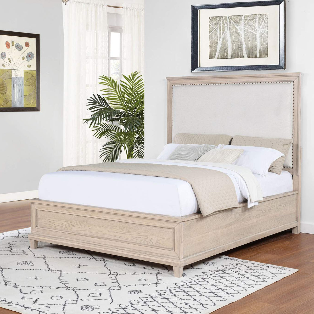 215921Q Pembroke 66-inch Queen Panel Bed Washed Oak