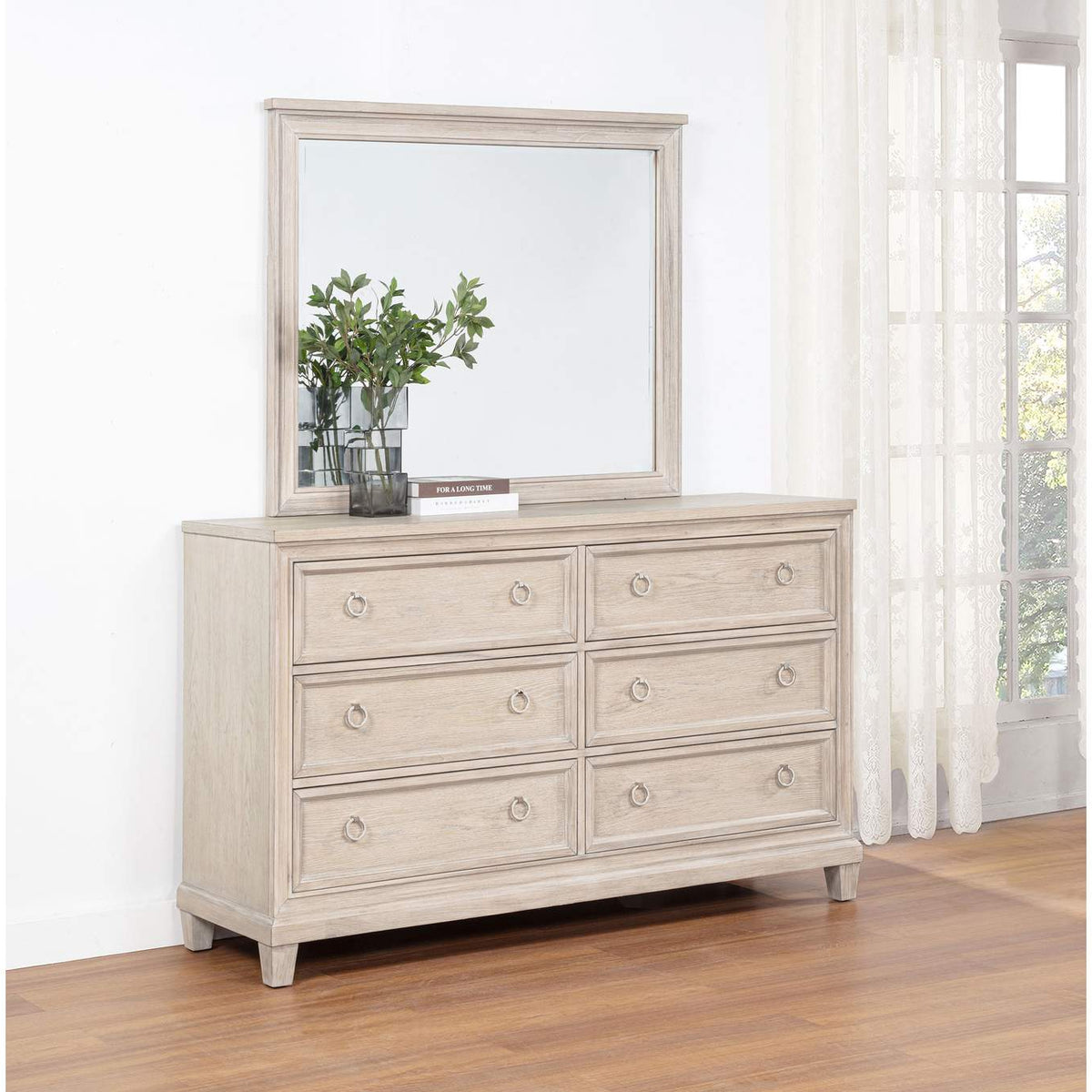 215923M Pembroke 6-drawer Bedroom Dresser with Mirror Washed Oak