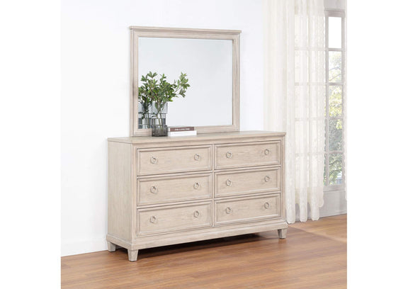 215923M Pembroke 6-drawer Bedroom Dresser with Mirror Washed Oak