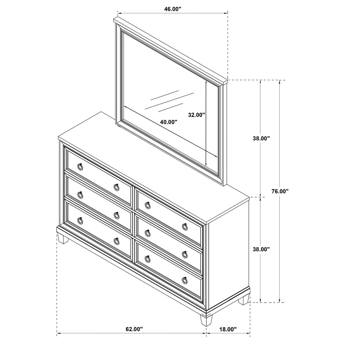 215923M Pembroke 6-drawer Bedroom Dresser with Mirror Washed Oak