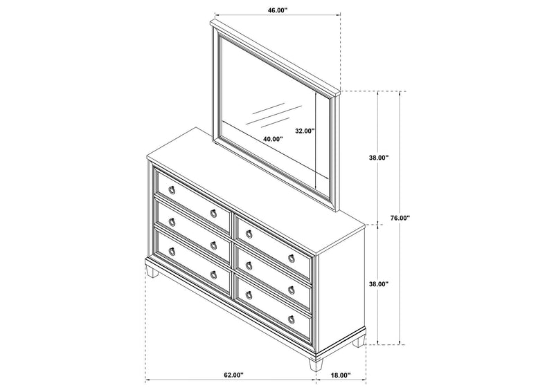 215923M Pembroke 6-drawer Bedroom Dresser with Mirror Washed Oak