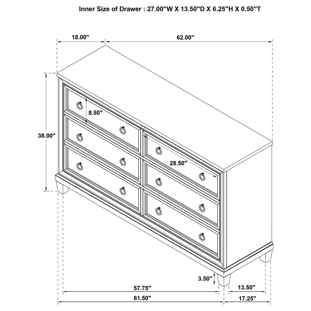 215923 Pembroke 6-drawer Bedroom Dresser Cabinet Washed Oak