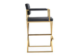 TOV-K3669 Director Black Performance Vegan Leather and Gold Steel Barstool