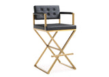 TOV-K3669 Director Black Performance Vegan Leather and Gold Steel Barstool