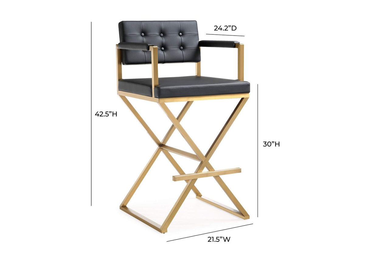 TOV-K3669 Director Black Performance Vegan Leather and Gold Steel Barstool