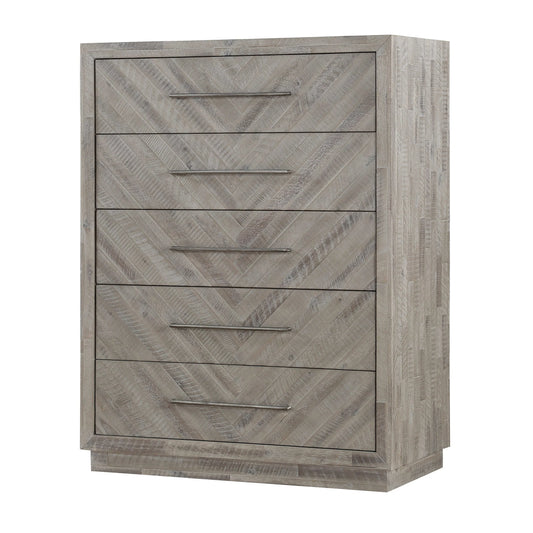 Alexandra Solid Wood Five Drawer Chest in Rustic Latte