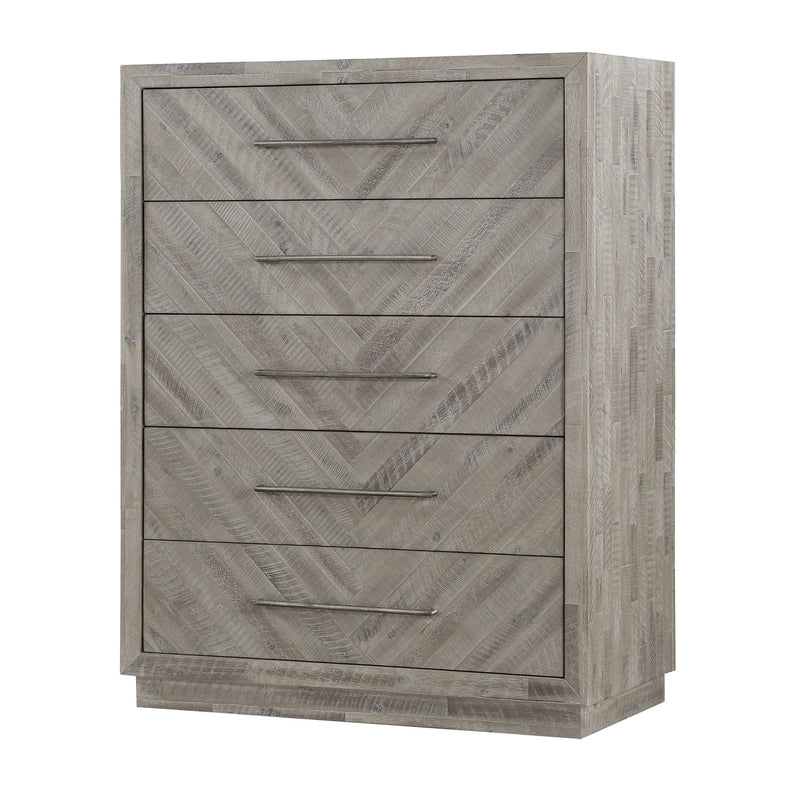 Alexandra Solid Wood Five Drawer Chest in Rustic Latte