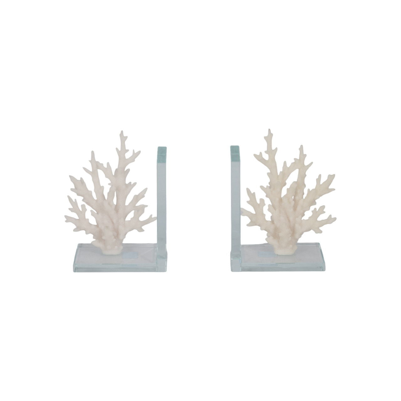 7" Coral On Glass Bookends - White