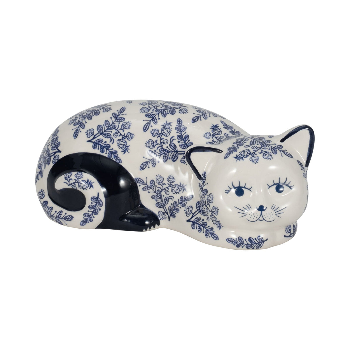 Ceramic 9" Sleeping Chinoiserie Cat - Blue/White