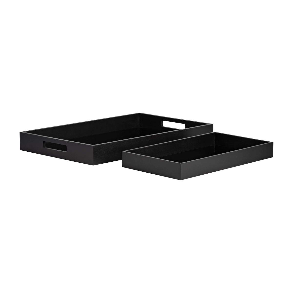 14" / 18" Length Wood/Glass Reactangular Trays (Set of 2) - Black