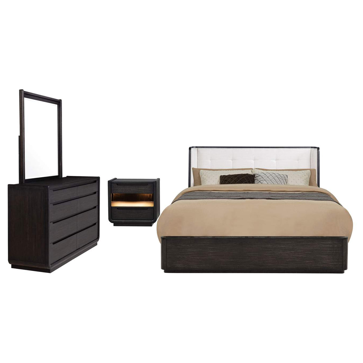222491KW-S4 Leandro 4-piece California King Bedroom Set Burnished Black