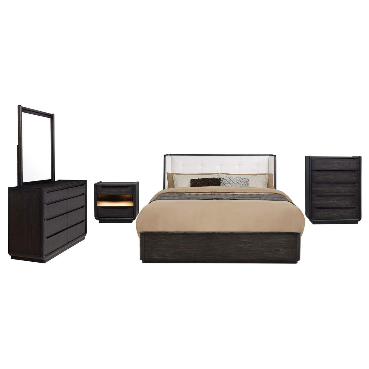 222491KW-S5 Leandro 5-piece California King Bedroom Set Burnished Black