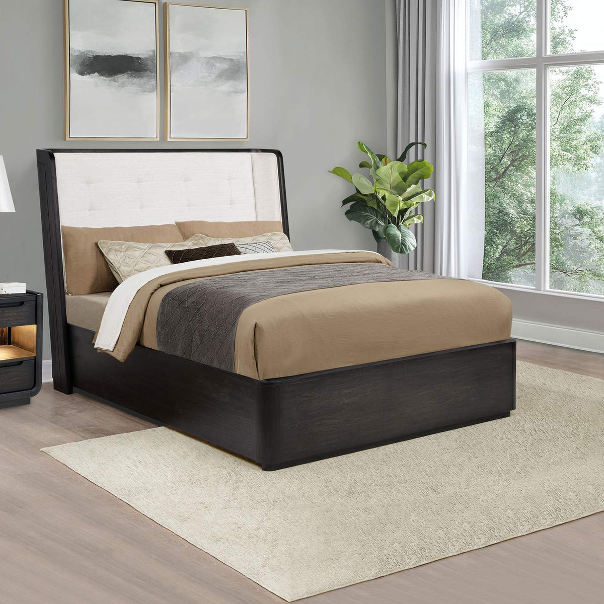 222491Q Leandro 55-inch Queen Wingback Bed Burnished Black