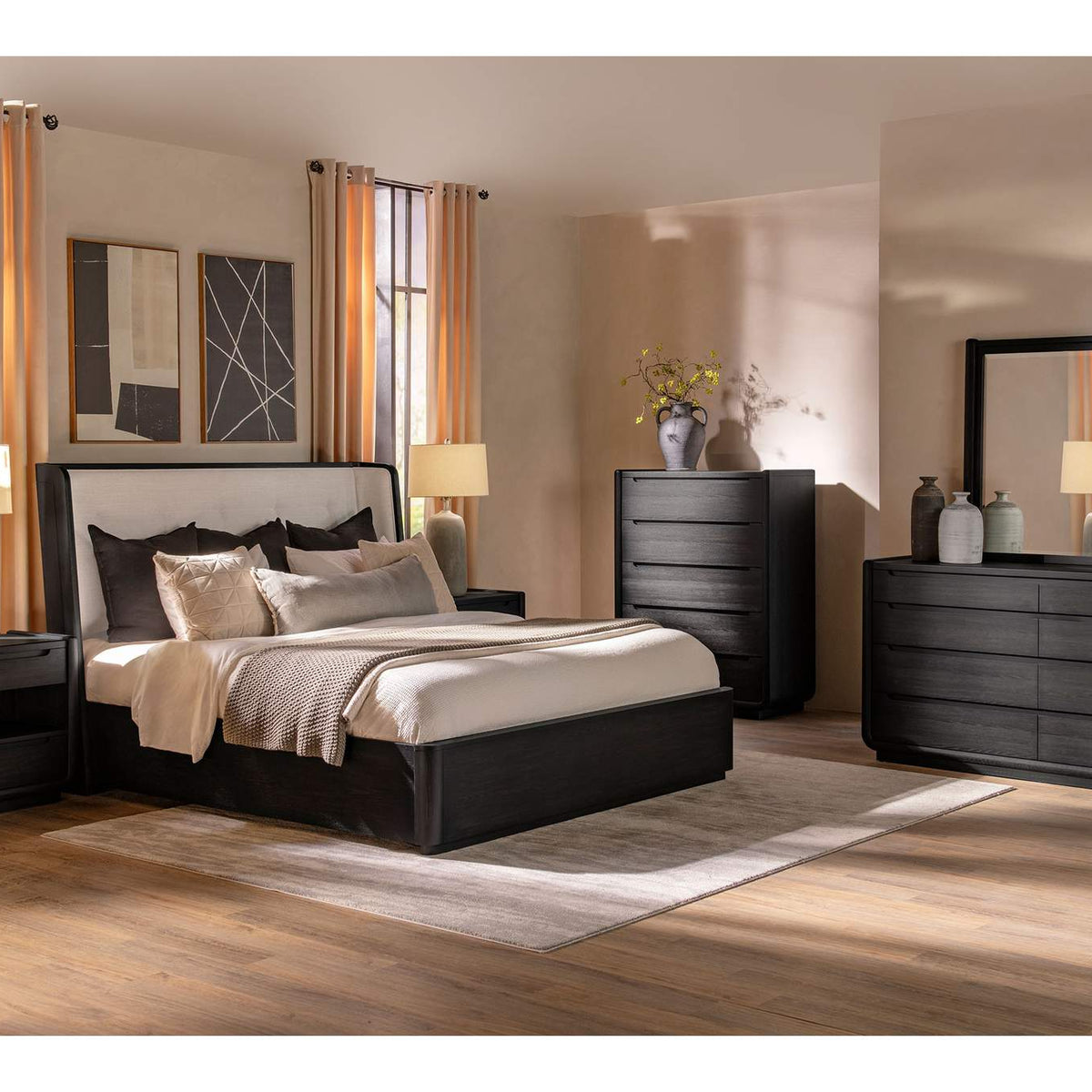 222491Q Leandro 55-inch Queen Wingback Bed Burnished Black