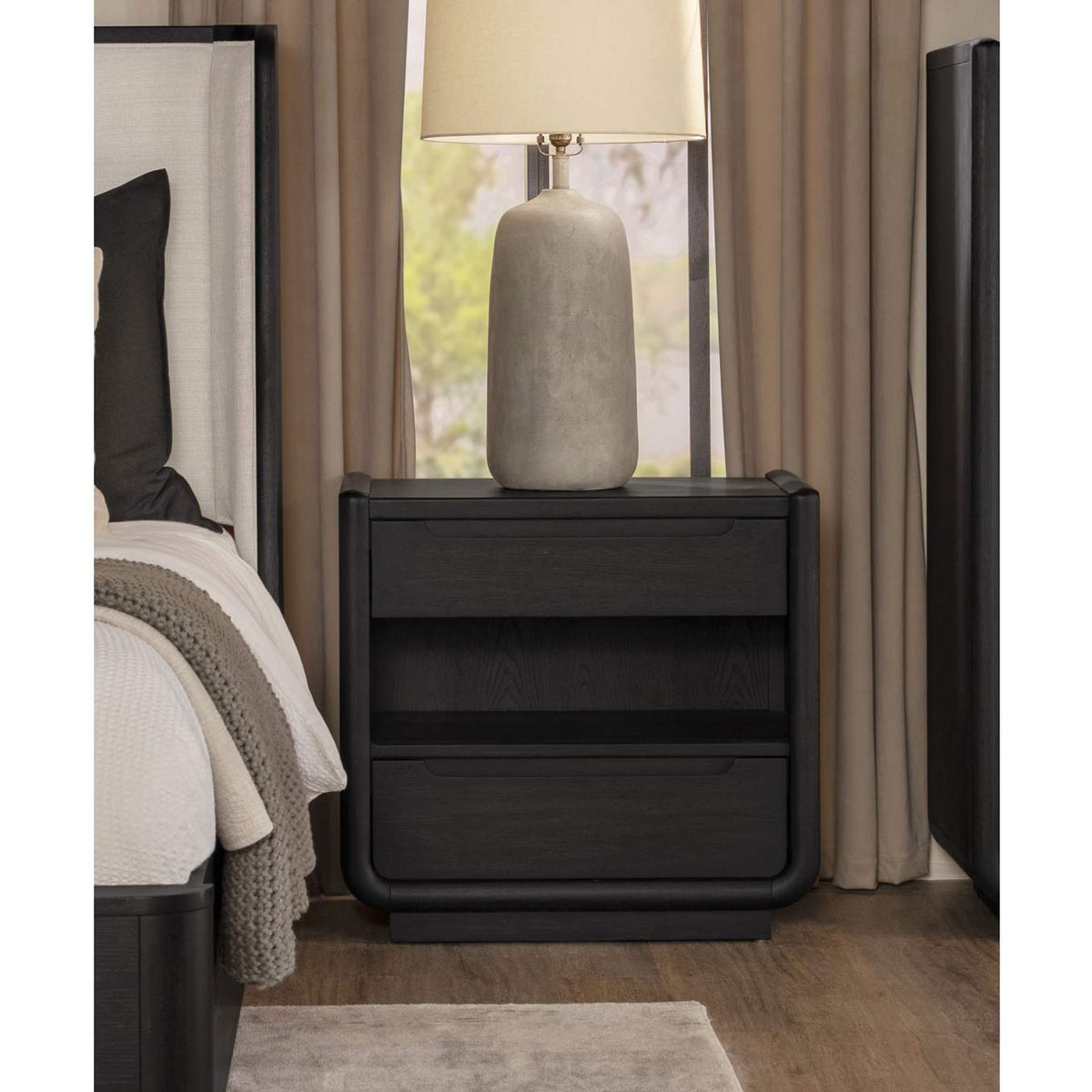 222492 Leandro 2-drawer LED Nightstand with USB Burnished Black