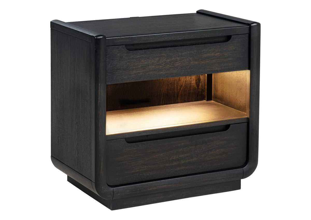 222492 Leandro 2-drawer LED Nightstand with USB Burnished Black