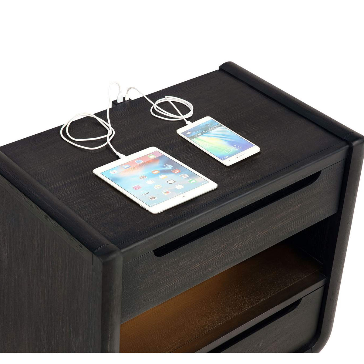 222492 Leandro 2-drawer LED Nightstand with USB Burnished Black