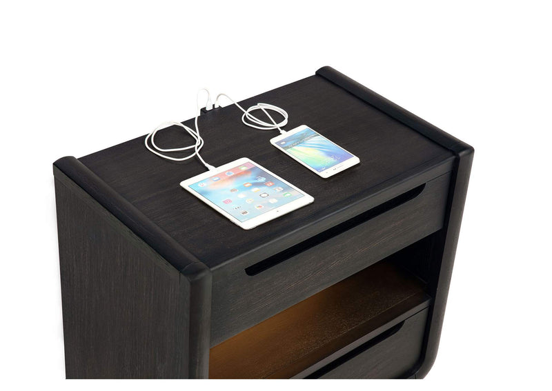 222492 Leandro 2-drawer LED Nightstand with USB Burnished Black
