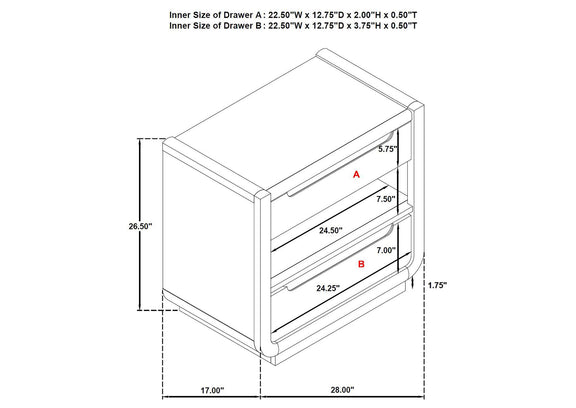 222492 Leandro 2-drawer LED Nightstand with USB Burnished Black