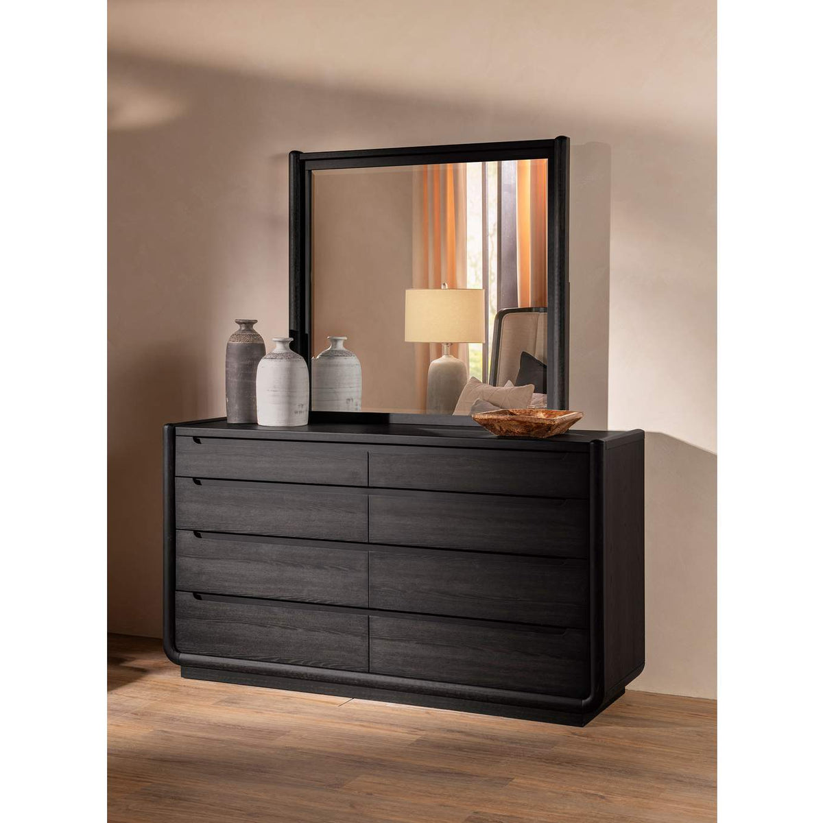 222493M Leandro 8-drawer Bedroom Dresser with Mirror Burnished Black