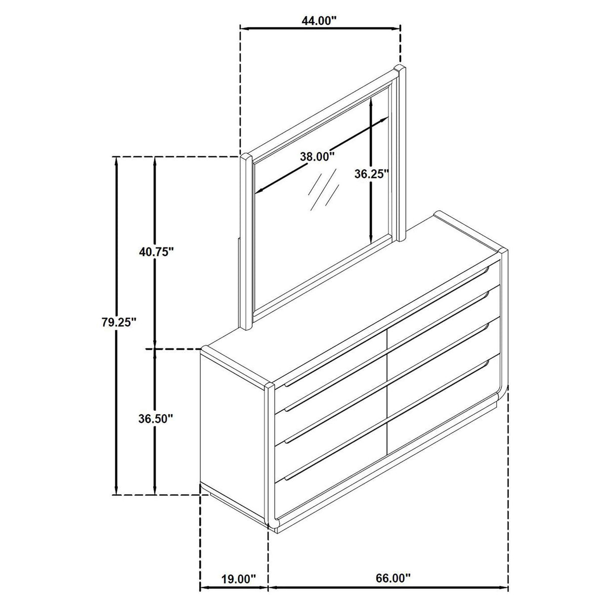 222493M Leandro 8-drawer Bedroom Dresser with Mirror Burnished Black