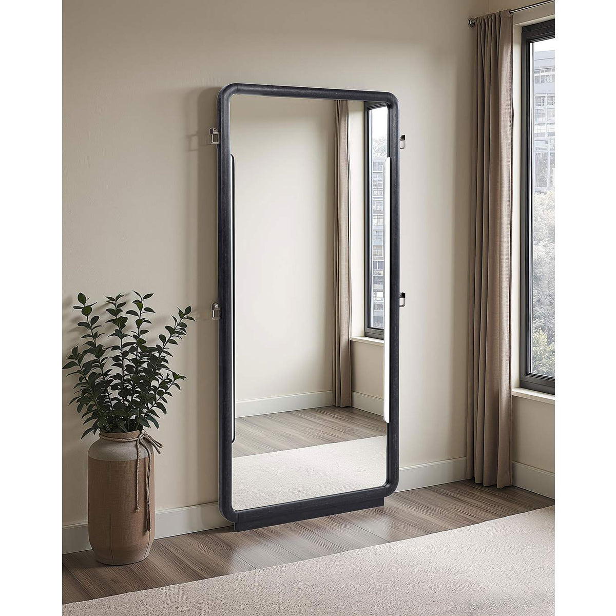 222498 Leandro 76-inch Full Length Floor Mirror Burnished Black