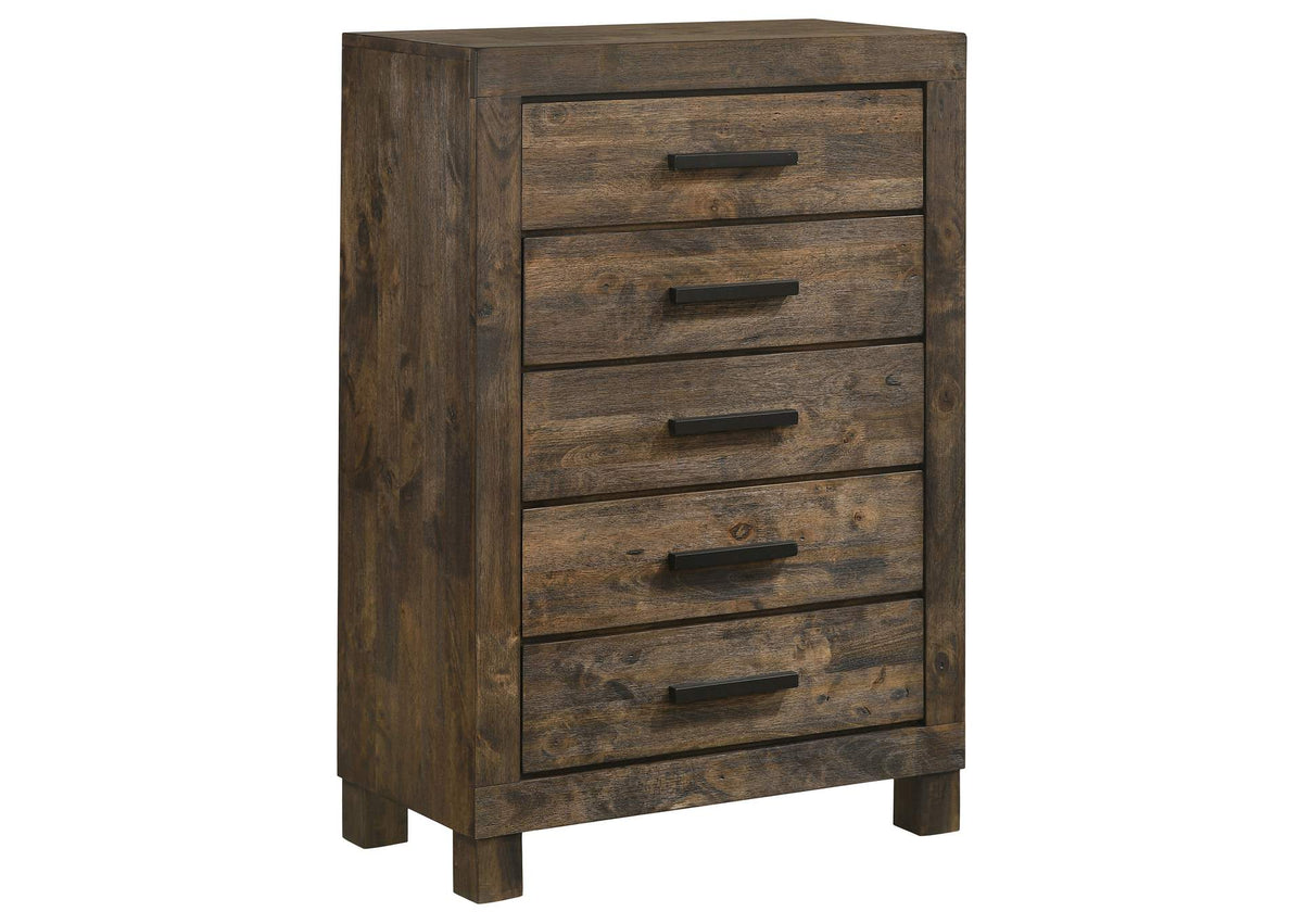 222635 Woodmont 5-drawer Bedroom Chest Rustic Golden Brown