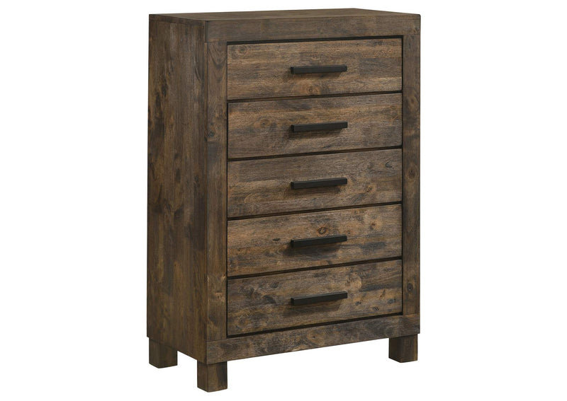 222635 Woodmont 5-drawer Bedroom Chest Rustic Golden Brown