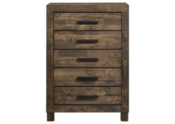 222635 Woodmont 5-drawer Bedroom Chest Rustic Golden Brown