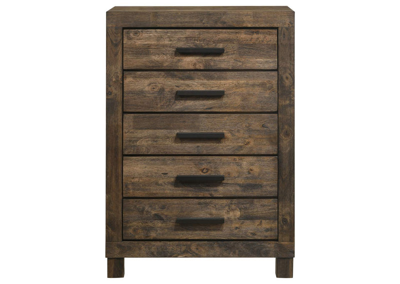 222635 Woodmont 5-drawer Bedroom Chest Rustic Golden Brown