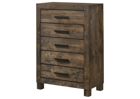 222635 Woodmont 5-drawer Bedroom Chest Rustic Golden Brown