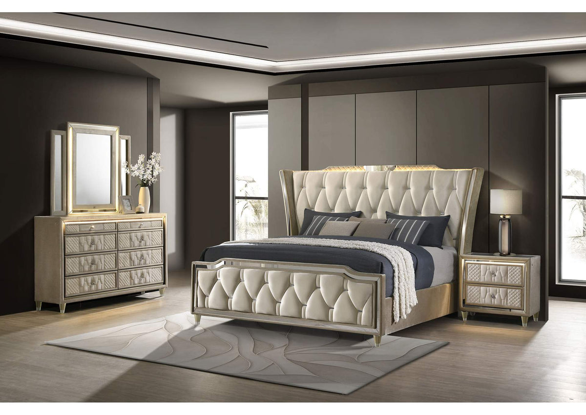 222661KE-S4 Lorient 4-piece Eastern King Bedroom Set Ivory and Camel