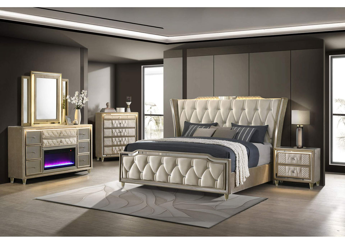 222661KE-S5B Lorient 5-piece Eastern King Bedroom Set Ivory and Camel