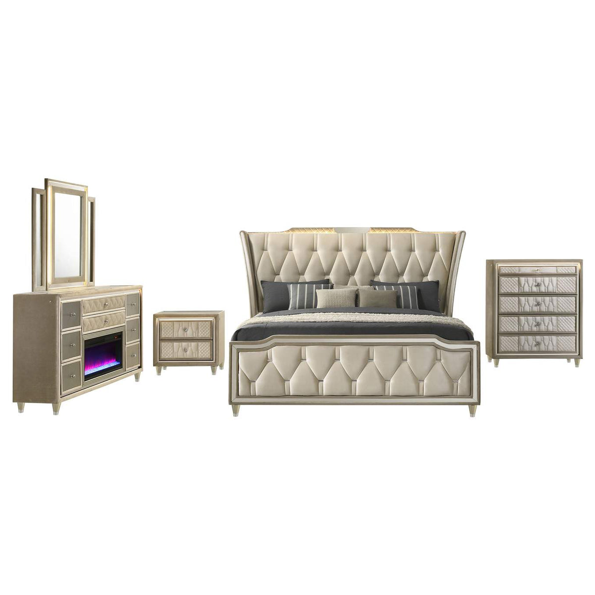 222661KE-S5B Lorient 5-piece Eastern King Bedroom Set Ivory and Camel