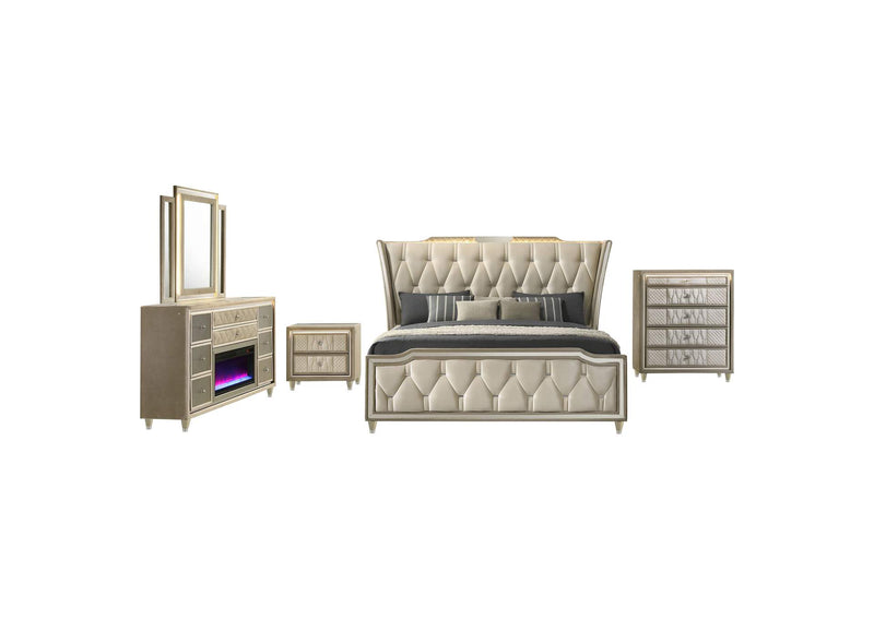 222661KE-S5B Lorient 5-piece Eastern King Bedroom Set Ivory and Camel