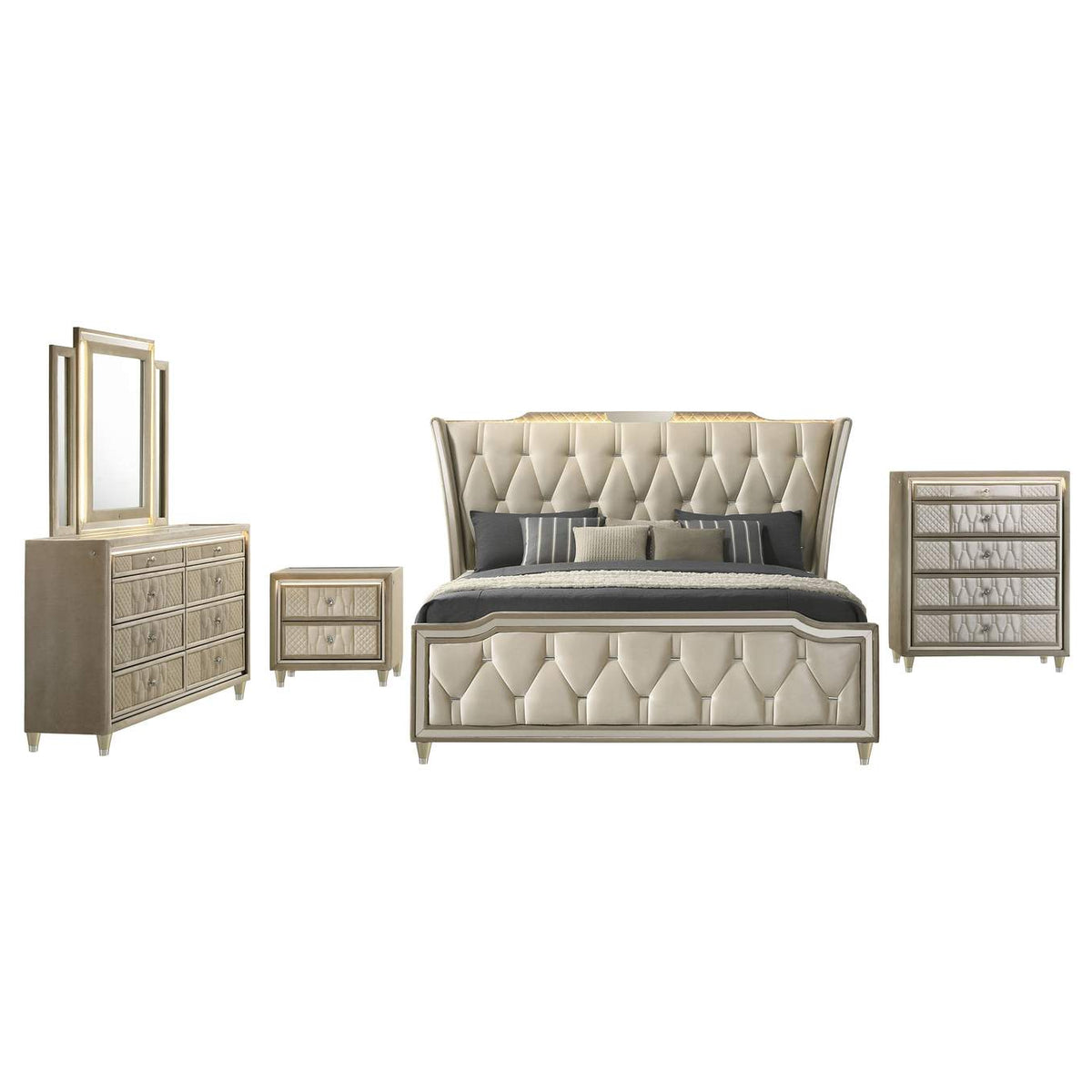222661KE-S5 Lorient 5-piece Eastern King Bedroom Set Ivory and Camel