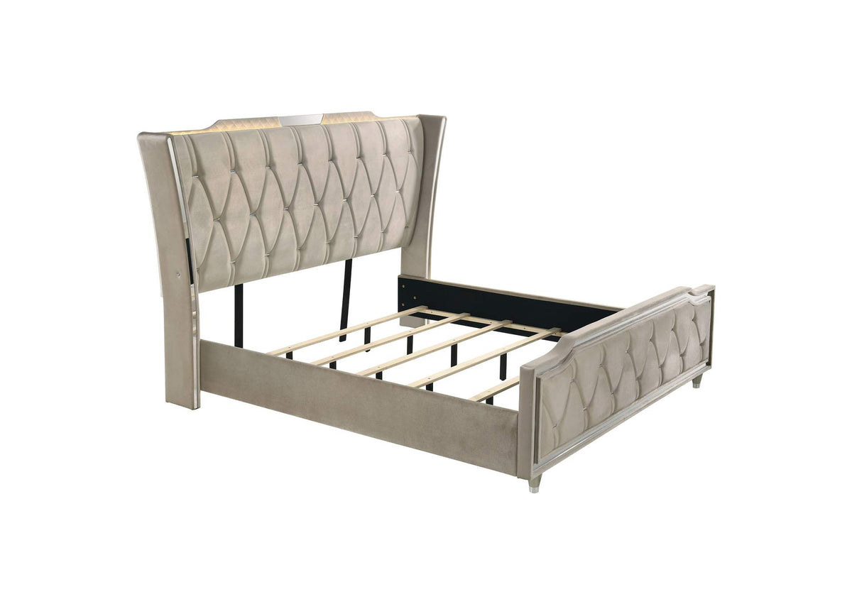 222661KE Lorient Eastern King LED Upholstered Bed Ivory and Camel