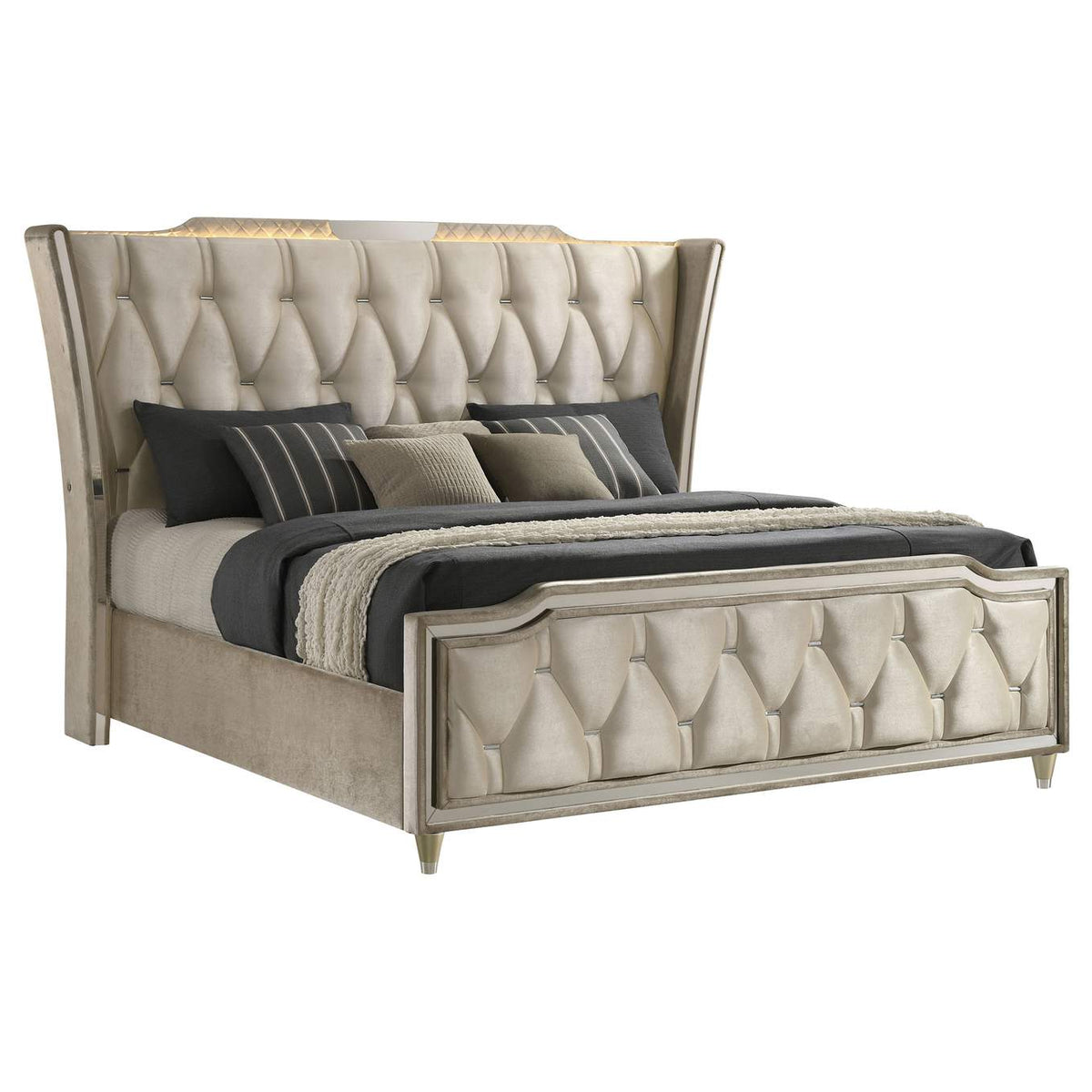 222661KE Lorient Eastern King LED Upholstered Bed Ivory and Camel
