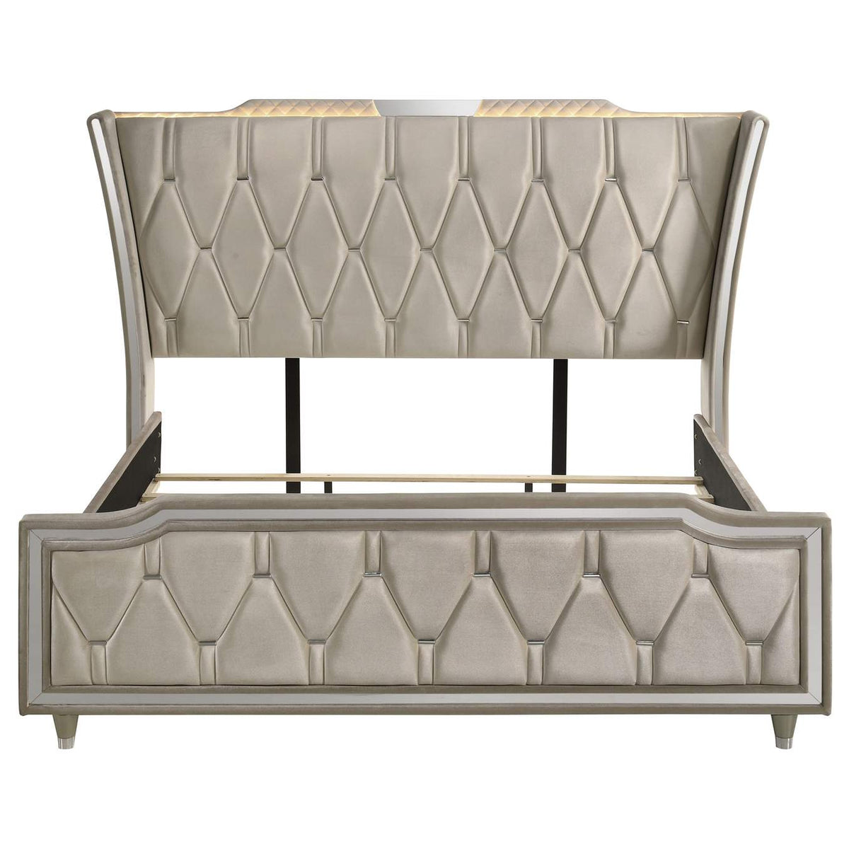 222661KE Lorient Eastern King LED Upholstered Bed Ivory and Camel