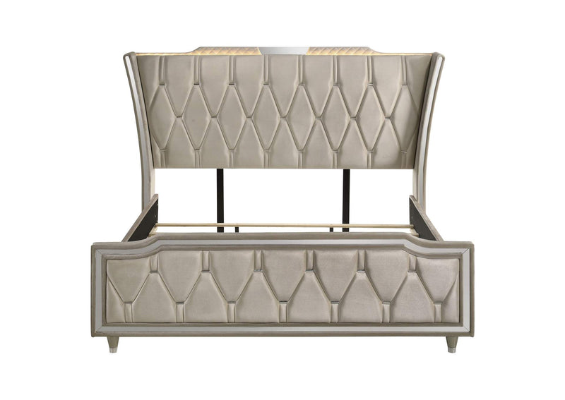 222661KE Lorient Eastern King LED Upholstered Bed Ivory and Camel